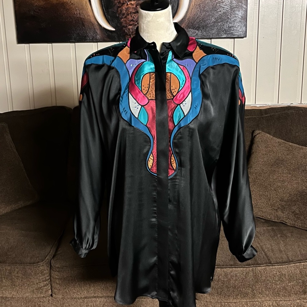 Sir James~ Size 8 Elegant Blouse Multi-Colors Abs… - image 5